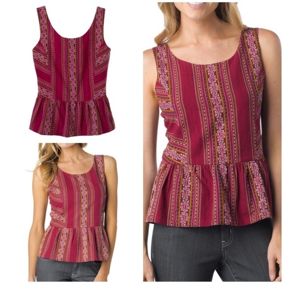 Prana Tops - EUC Prana Boysenberry Selma Jacquard Peplum Top S